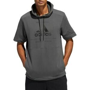 Adidas Men's Post Game Ribbed Short Sleeve Hoodie Grey Size L